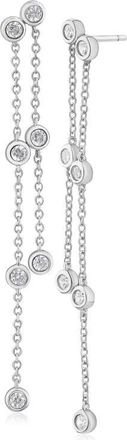 Kenneth Jay Lane Cubic Zirconia Double Strand Drop Earrings in Rhodium Plated at Nordstrom