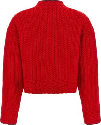 Chlo&eacute; Embroidered Logo Wool and Cashmere Cardigan - Red