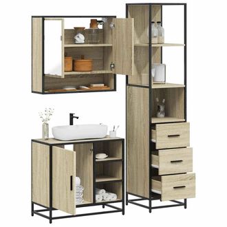 Berkfield Home 3 Piece Bathroom Furniture Set Sonoma Oak Engineered Wood in Brown