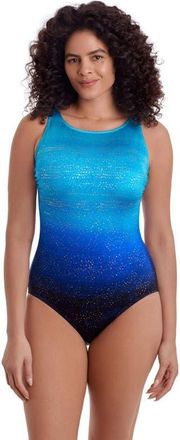 Longitude Scoopback Highneck Long Torso One-Piece Swimsuit in Sea Mist at Nordstrom, Size 20