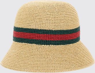 Gucci Cappello bucket in rafia a righe con dettaglio GG