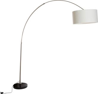 QAZQA Moderno L&aacute;mpara De Arco De Acero Con Pantalla De Tela Blanca 50 Cm - Xxl Textil /acero Alargada Adecuado Para Led Max. 1 X 60 Watt - Qazqa