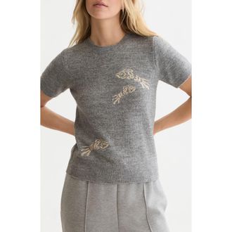 Scotch & Soda Embroidered Short Sleeve Crewneck Sweater in Grey Melange at Nordstrom, Size X-Large