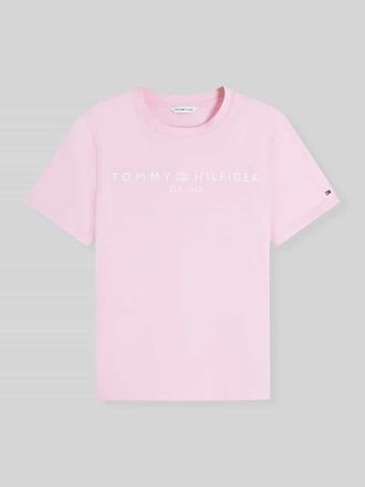Tommy Hilfiger Regular Fit T-Shirt aus reiner Baumwolle mit Logo-Print in Pink, Gr&ouml;&szlig;e XL