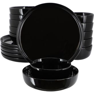 Elama Duncan 18 Piece Porcelain Dinnerware Set in Black at Nordstrom