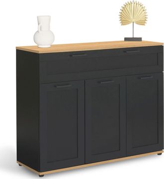 IDMarket Credenza Vito 100 Cm Con 3 Ante E 1 Cassetto, Nero E Piano In Legno