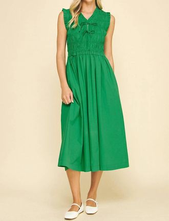 Pinch Design Valeria Ruched Bow Midi Dress In Light Emerald