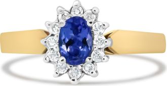 House of Brilliance 14K Gold 1/5 Cttw Diamond & Blue Tanzanite Halo Ring in Yellow at Nordstrom