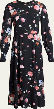 Erdem Floral-Print Long-Sleeve Midi Dress