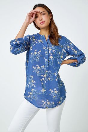 Roman Cotton Floral Print V-Neck Overshirt