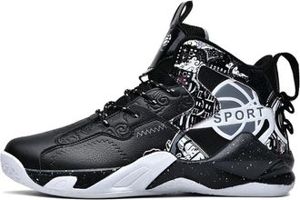 Generic Mens High Top Basketball Shoes with Cushioned Rebounding Durable Leather for Youth Sports Training Boots Walking Shoes(Black,3.5 UK)