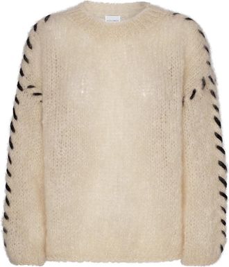 Americandreams Catia Mohair Stitch Pullover - Dames - Ronde hals truien - Beige - L/Xl - Wol - Truien & Vesten