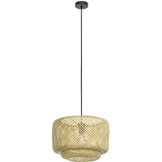 Eglo Eglo - Lampadario a Sospensione Vintage Hettonle Acciaio Nero Legno 1 Luce E27