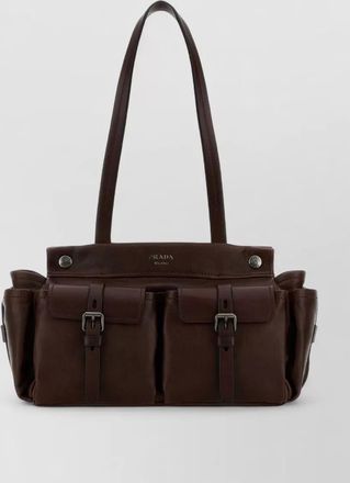 Prada leather route medium shopping tote bag
