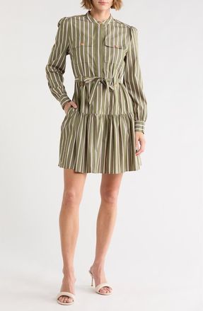 Derek Lam Kayla Utility Mini Shirtdress in Fatigue Multi Stripe at Nordstrom Rack, Size 14