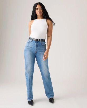 Levi's Premium Ribcage Straight Jeans Womens Blue Denim Cotton GBO4028