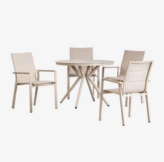 Sklum Sklum - Set De Mesa Redonda (&oslash;100 Cm) Valerie Y 4 Sillas De Jard&iacute;n Apilables En Aluminio Karena