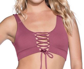 Maaji Reversible Lace Up 4-Way Halter Bikini Top In Maa Juneberry