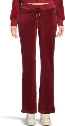 Juicy Couture Solid Rib Waist Velour Pants With Drawcord Womens Casual Pants Red Dahlia : LG (US 10-12), Polyester/Spandex/Velour
