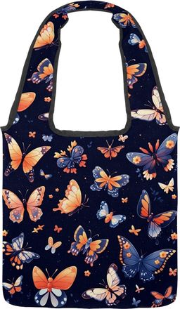 Generic Aesthetic Butterfly Reversible Canvas Shoulder Tote - Double-Sided Print, 12oz Cotton, 27cm Drop, Fold-Flat Bag for Travel, Shopping, Street Outings