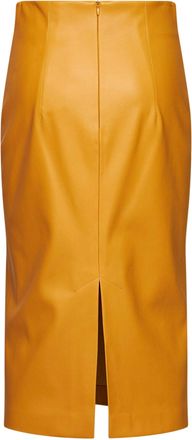 Blanca Vita Womens Midi Pencil Skirt Goccia Faux Leather Ocher Yellow Polyurethane
