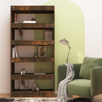 Berkfield Home Classic Book Cabinet/Room Divider Smoked Oak 80x30x166 cm Enginee in Brown | Size: 80 x 30 x 166 cm
