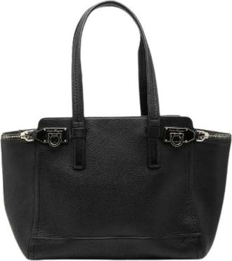 Ferragamo Pre-owned Handbags, female, Black, Size: ONE SIZE Pre-owned Gancini Leather 2way Bag