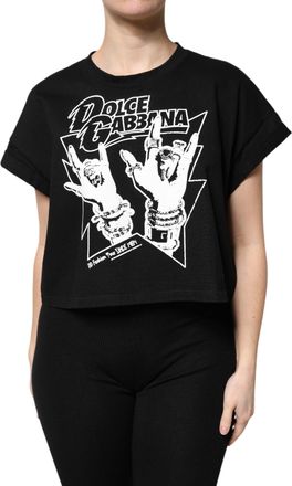 Dolce & Gabbana Womens Black Cotton Printed Short Sleeves T-Shirt