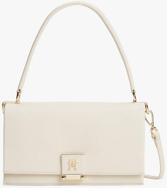 Tommy Hilfiger Womens Monogram Flap-Closure Crossbody Bag - Beige