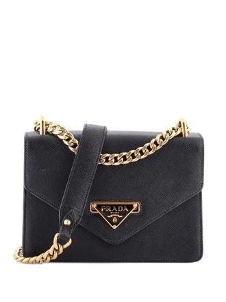 Prada Envelope Flap Chain Shoulder bag Saffiano Leather Small crossbody bag - Nero