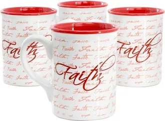 Gibson Home Inspirational Words Faith 4 Piece 16 Ounce Stoneware Mug Set in Red at Nordstrom