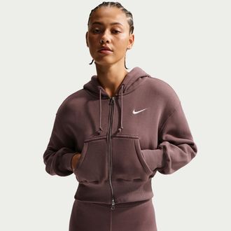 Nike Womens Nike Sportswear Phoenix Fleece Loose Full-Zip Cropped Hoodie in Purple | HV2426-502