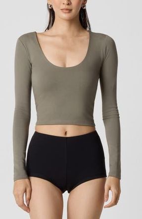 Florence By Mills Power Mesh Plunge Long Sleeve T-Shirt in Dusty Olive at Nordstrom Rack, Size Small