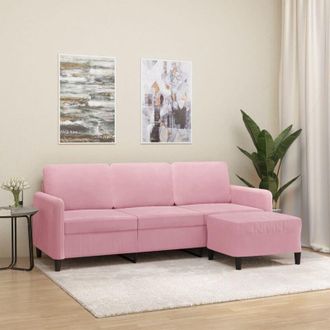 vidaXL Vidaxl - Sof&aacute; De 3 Plazas Con Taburete De Terciopelo Rosa180 Cm
