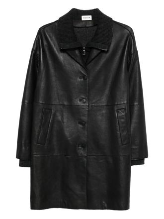 P.A.R.O.S.H. ribbed-collar leather coat - women - Polyester/Viscose/Elastane/Calf Leather - L - Black