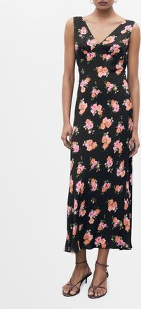 Mango Print Sleeveless Maxi Dress in Black at Nordstrom, Size 18