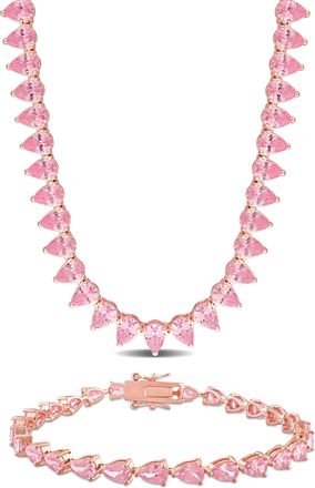 Mimi & Max 58ct TGW Created Pink Sapphire Tennis Jewelry Set Rose Plated Sterling Silver