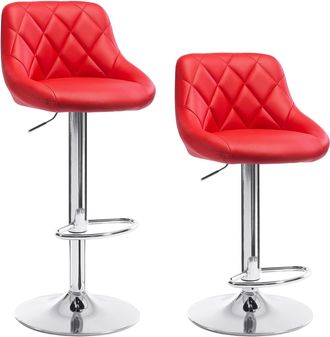Woltu Lot De 2 Tabourets De Bar Woltu, Avec Repose-pieds, Hauteur R&eacute;glable, Tabouret En Similicuir, Si&egrave;ge Bien Rembourr&eacute;, Rouge