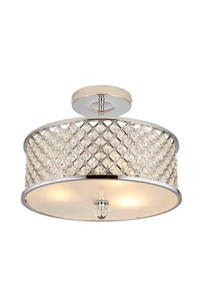 Netlighting Hudson 3 Light Semi Flush Ceiling Light Metal with Crystal Beads & Glass Diffuser E27 in Clear