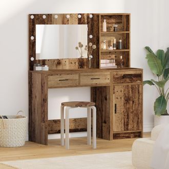 Berkfield Home 2 Piece Dressing Table Set with LED in Old Wood Finish in Brown