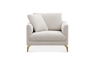 Castlery Lena Armchair Customized, (Performance Linen Weave) Light Grey (Brass Legs), Spill Resistant, Removable Covers for Castlery