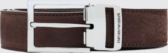 Emporio Armani Nubuck Leather Belt with Metal Buckle and Lettering Logo