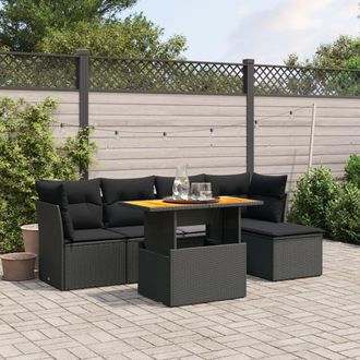 vidaXL Vidaxl - Set De Sof&aacute;s De Jard&iacute;n 6 Piezas Y Cojines Rat&aacute;n Sint&eacute;tico Negro