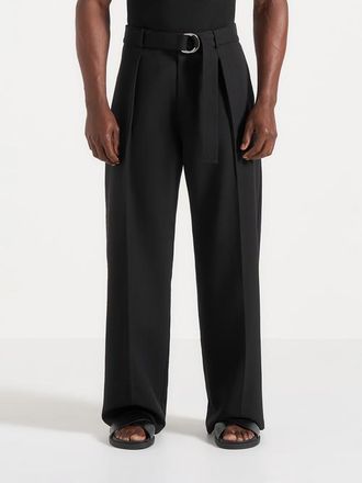 Mani&egrave;re De Voir Loic Wide Leg Tailored Trousers With Belt in Black at Nordstrom, Size 36