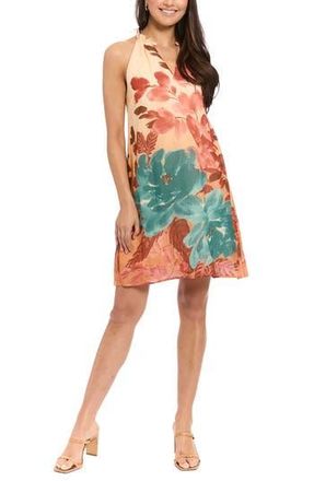 London Times Floral Sleeveless Shift Dress in Pale Peach/Shaded Spruce at Nordstrom Rack, Size X-Large