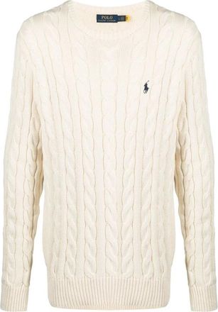 Polo Ralph Lauren Pullover met kabels - Heren - Ronde hals truien - Wit - XL - Katoen - Truien & Vesten