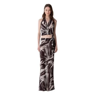 Mar De Margaritas Maxi Skirts, female, Multicolor, Size: L Gisel Gonna Lunga In Georgette Con Spacco Dietro