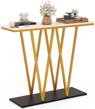 Costway Costway - Console Table 100cm Extra Long Entry Table w/ Faux Marble Top-White