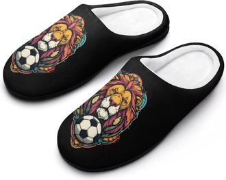 Generic Lion Soccer Ball Funny Mens Cotton Slippers Soft Non-Slip Rubber Sole House Slipper Indoor Outdoor