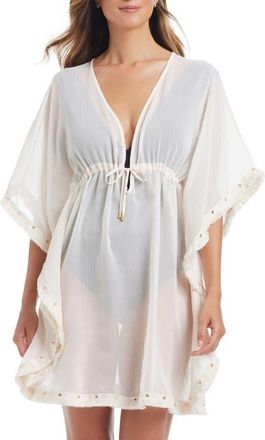 Bleu Rod Beattie Fringe Trim Sheer Cover-Up Caftan in Coconut Water at Nordstrom, Size Medium